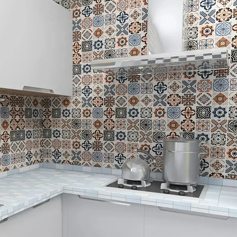 Tile 3D European style Oil Proof  Waterproof Kitchen Wallpaper Home Decor  Wall Self Adhesive PVC Wallpaper Kitchen Door Sticker