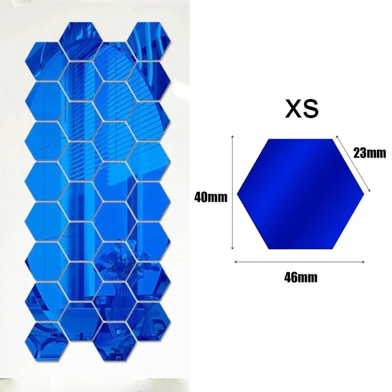 1/60pcs Hexagon Mirror Sticker 3D Mirror Acrylic Wall Stickers Self Adhesive Decals DIY Bedroom Living Room Bathroom Home Decor