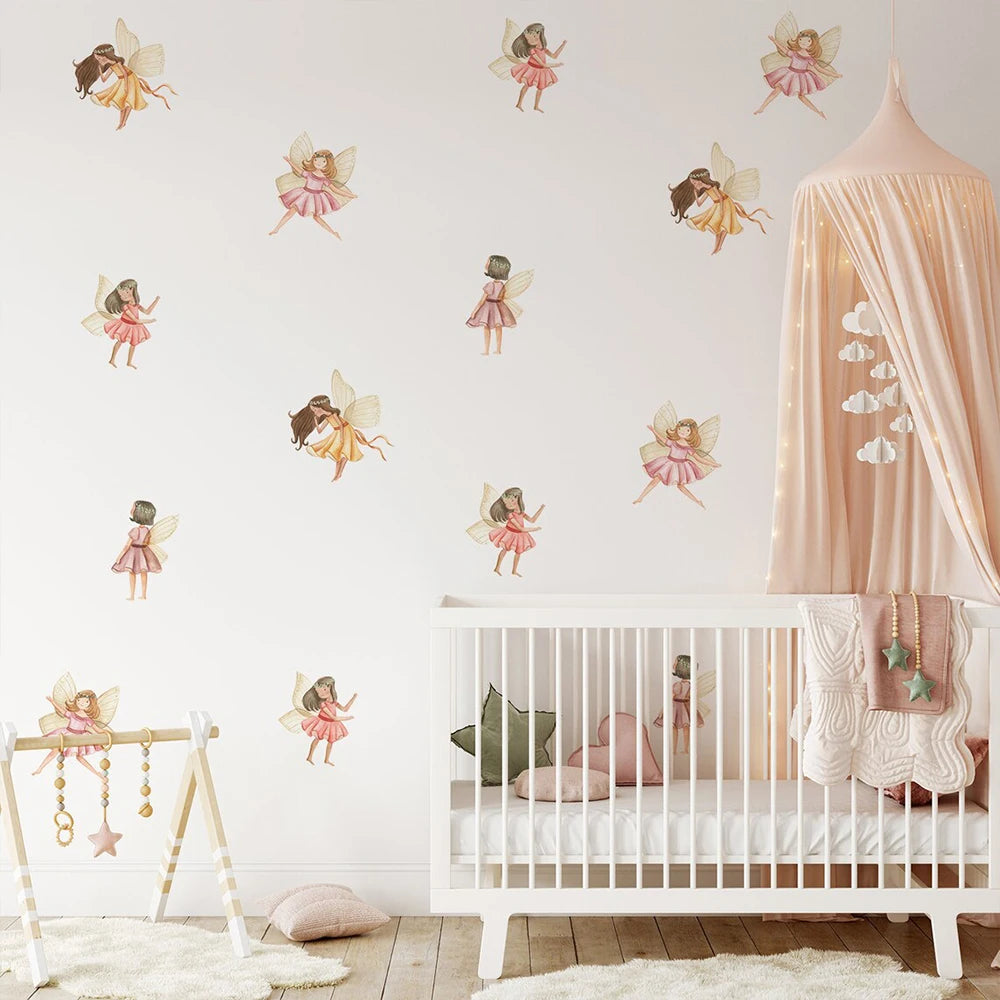 Cartoon Beautiful Fairy Wall Stickers for Kids Room Baby Girls Nursery Room Bedroom Decoration Art Decals Cute Elves Stickers