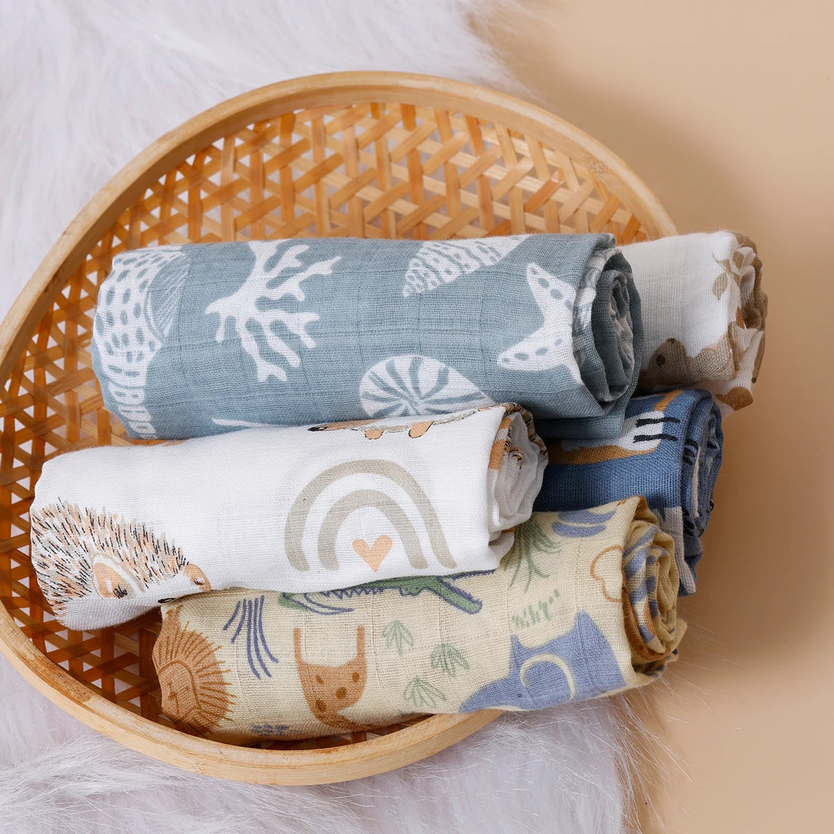 HappyFlute New Print 5Pcs/set 60*60CM Soft Muslin Swaddle Feeding Burp Cloth Newborn Pure Cotton Baby Face&Hand Wash Wipe