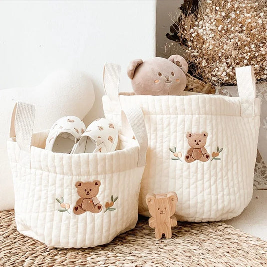 Storage Baskets,  Bottles,Towels, Toys, Baby Clothes. Decorative Organizer Bins Tote Bag Handbag with Embroidery for Diapers