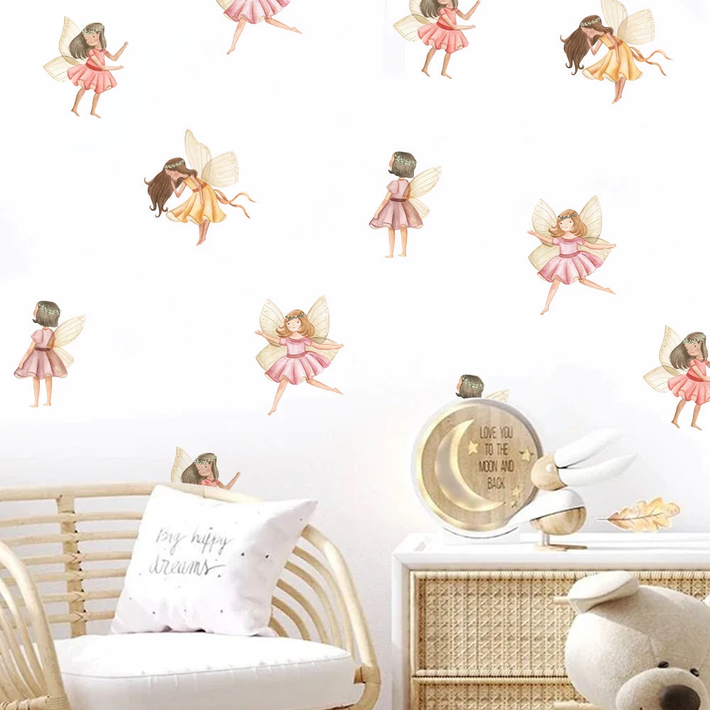 Cartoon Beautiful Fairy Wall Stickers for Kids Room Baby Girls Nursery Room Bedroom Decoration Art Decals Cute Elves Stickers