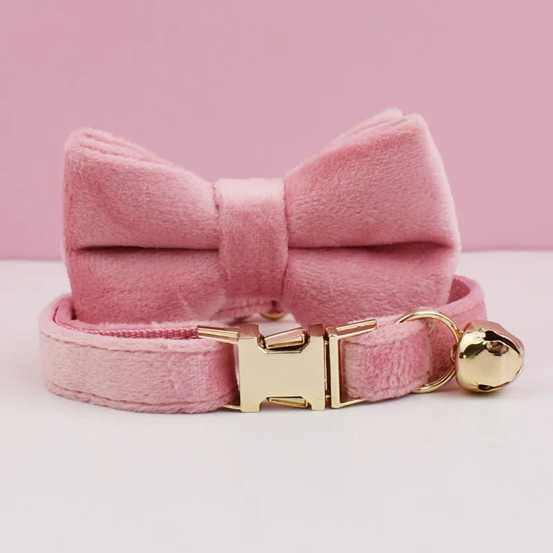 Cat Supplies Velvet Cat Collar Personalized Cat Collar with Name Plate Bell Bow tie Custom Engrave Collars for Cat