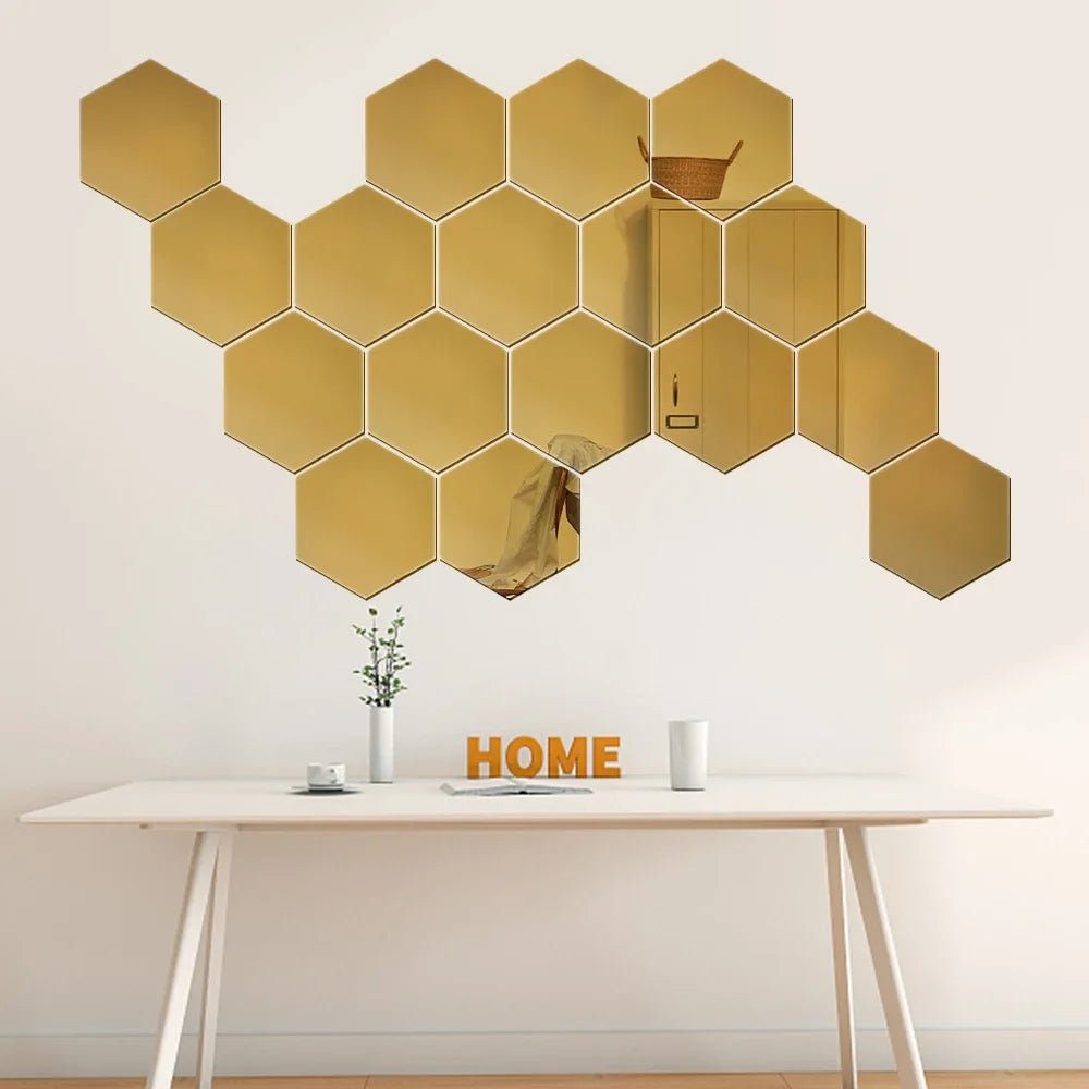 1/60pcs Hexagon Mirror Sticker 3D Mirror Acrylic Wall Stickers Self Adhesive Decals DIY Bedroom Living Room Bathroom Home Decor