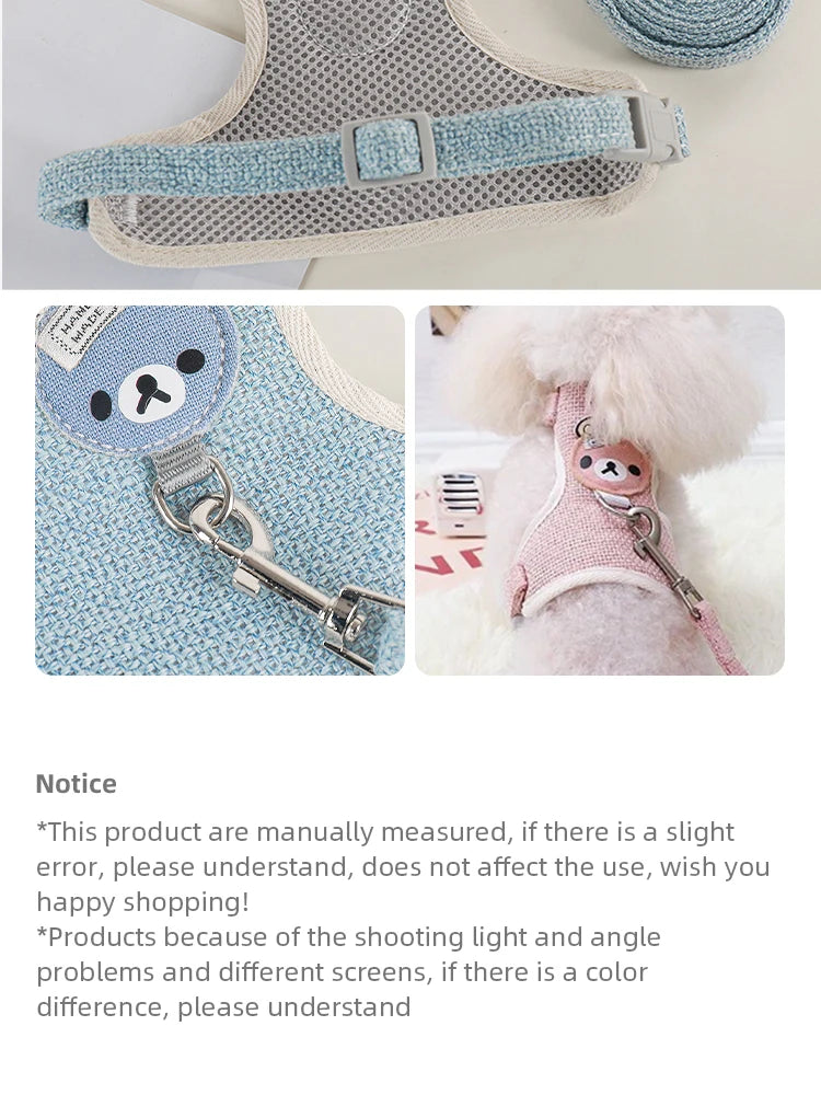 Dog Leash Cute Vest for Small Pets Kittens Undershirt Type Breathable Adjustable Chest Harness Outdoor Walking Pet Supplies