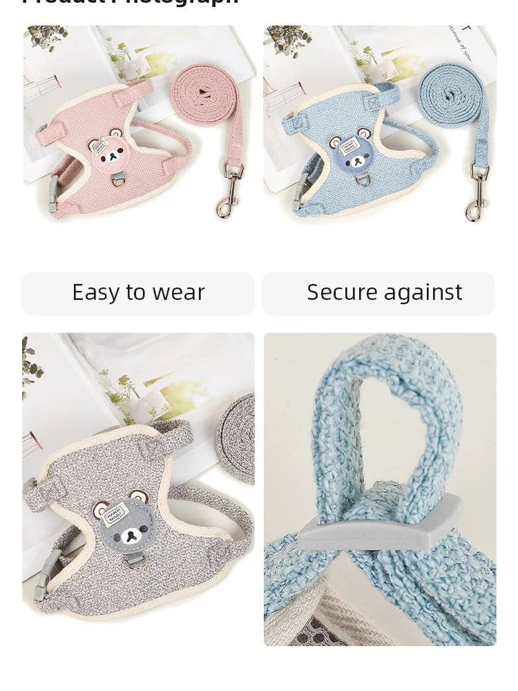 Dog Leash Cute Vest for Small Pets Kittens Undershirt Type Breathable Adjustable Chest Harness Outdoor Walking Pet Supplies