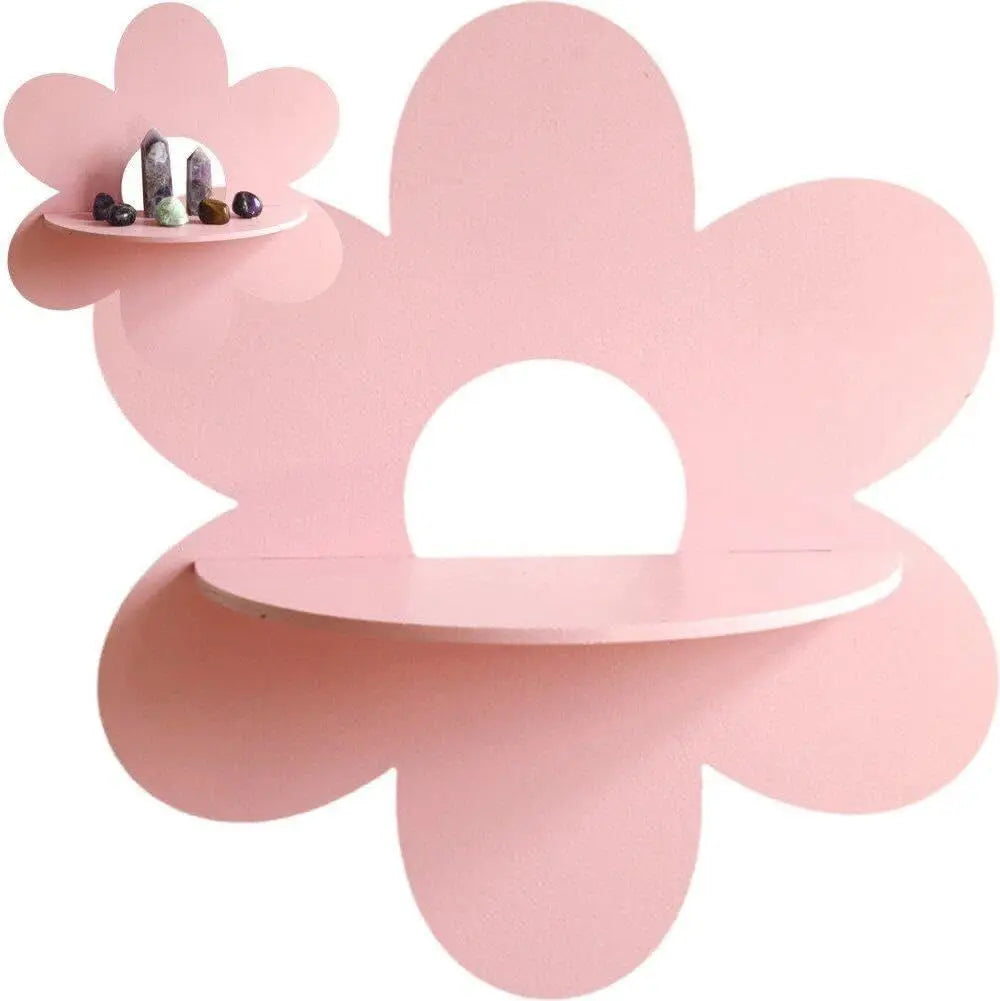 Flower Shape Wall Storage Holder Wooden Wall Art Wall Decoration Floating Plant Shelf For Bathroom Home Room Decor Gift Bedroom