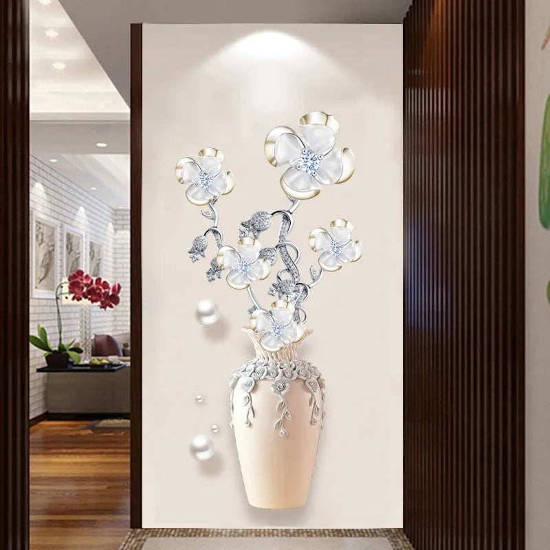 1Pc Elegant and Pure Four Lucky Grass Flowers Planting Wall, Bedroom, Living Room, Home, Self Adhesive Waterproof Stickers