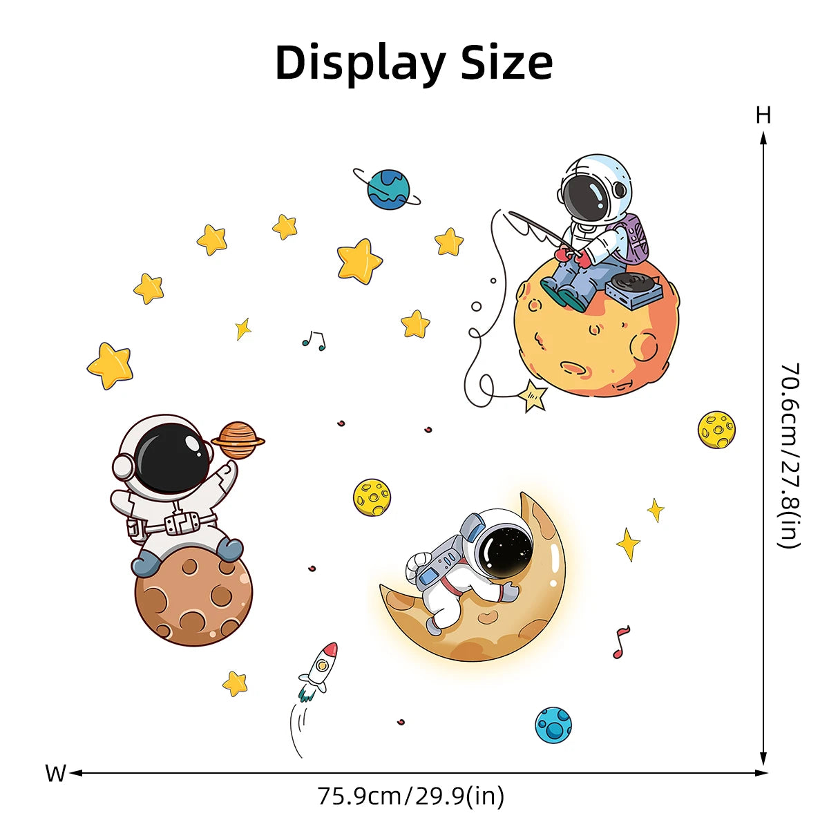 Cartoon Astronaut Planet Moon Star Wall Stickers for Kids Room Background Bedroom Decoration Living Room Home Decor Wall Decal