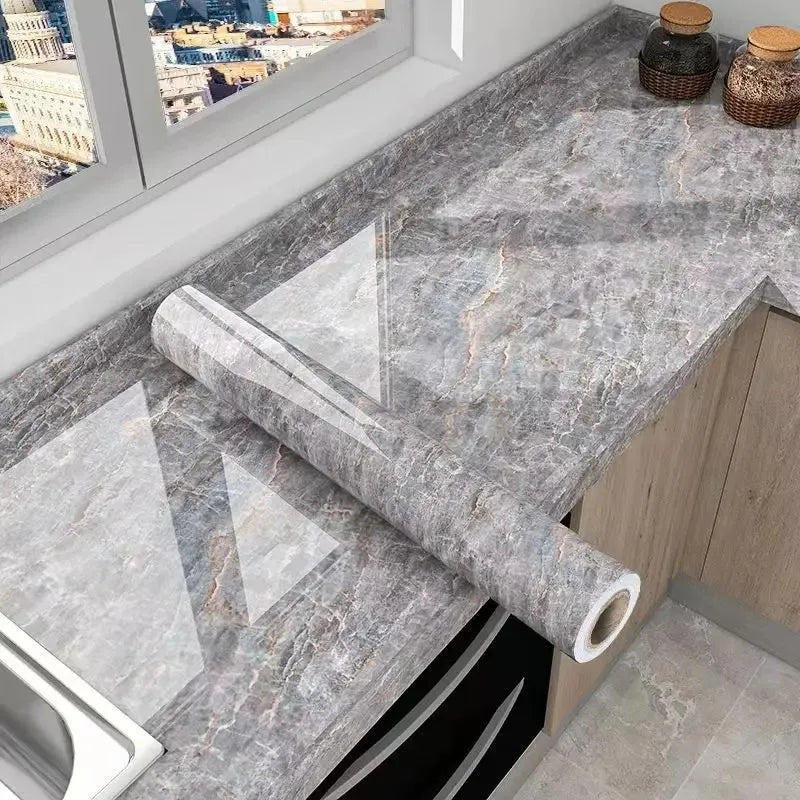 40cm Marble Kitchen Oil-Proof Film Stove Waterproof Self-Adhesive Wallpaper Countertop Bathroom Renovation Tile Wall Stickers