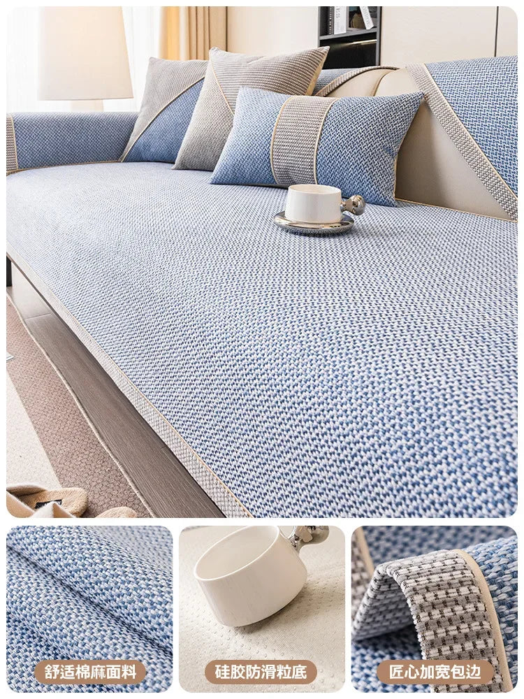 Woven Cotton and Linen Sofa Cushion for All Seasons Universal Non-slip Sofa Cover Cover New 2024 Backrest Cover Cloth Towel