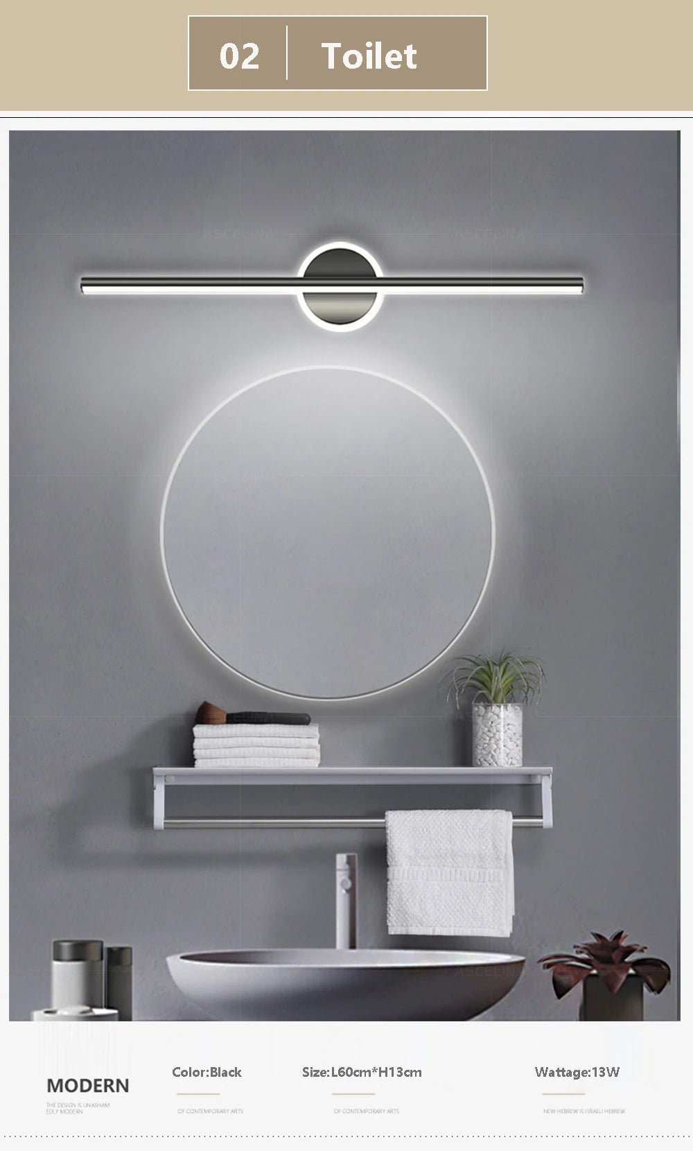 Modern LED Wall Lamps Mirror Light 40CM Black Gold Long Strip Light Bathroom Dressers Toilet Lamp Home Decor LED Lighting Lustre