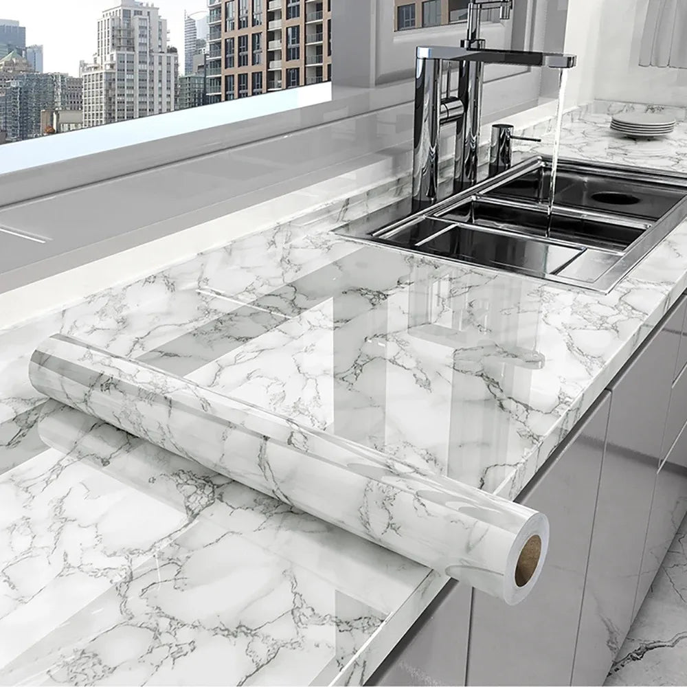 40cm Marble Kitchen Oil-Proof Film Stove Waterproof Self-Adhesive Wallpaper Countertop Bathroom Renovation Tile Wall Stickers
