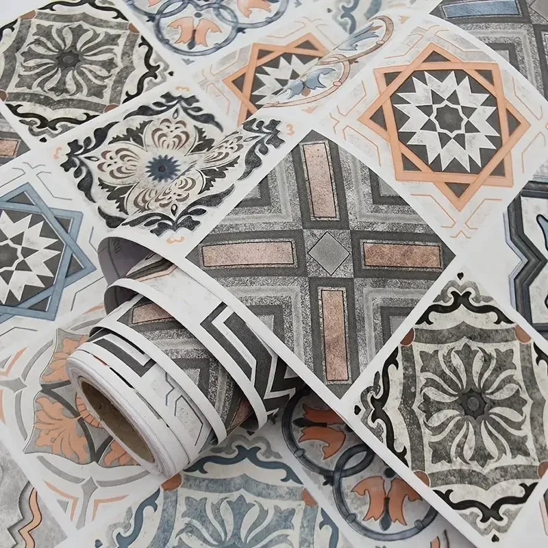 Tile 3D European style Oil Proof  Waterproof Kitchen Wallpaper Home Decor  Wall Self Adhesive PVC Wallpaper Kitchen Door Sticker