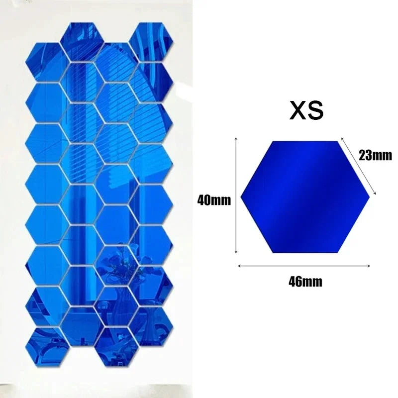 1/60pcs Hexagon Mirror Sticker 3D Mirror Acrylic Wall Stickers Self Adhesive Decals DIY Bedroom Living Room Bathroom Home Decor