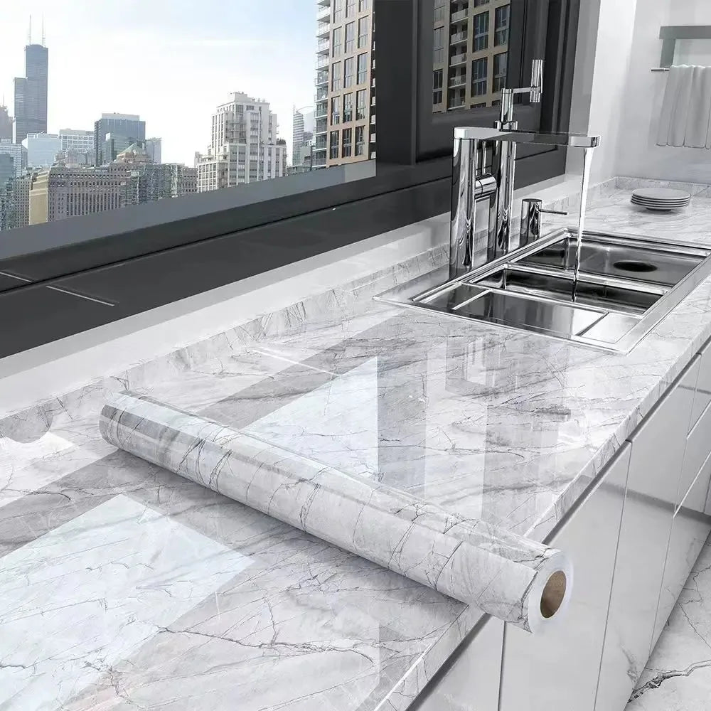 40cm Marble Kitchen Oil-Proof Film Stove Waterproof Self-Adhesive Wallpaper Countertop Bathroom Renovation Tile Wall Stickers